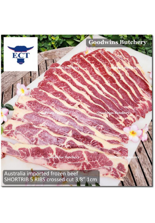 Beef rib SHORTRIB Australia ECT frozen 5 RIBS CROSSED CUTS galbi bulgogi 3/8" 1cm (price/pack 1kg 5-7pcs)